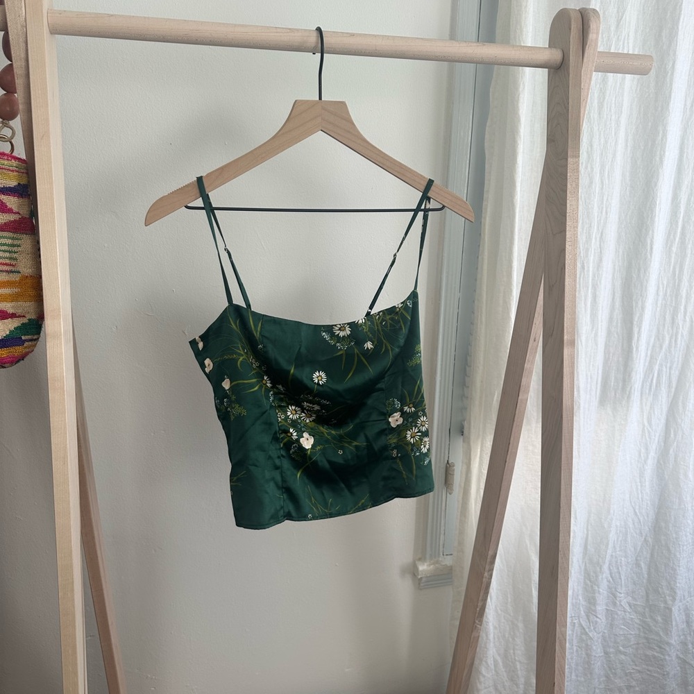 Reformation Floral Green Silk Top